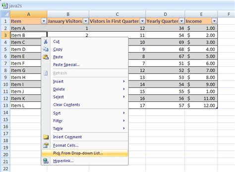 Excel Table Pick From Drop Down List