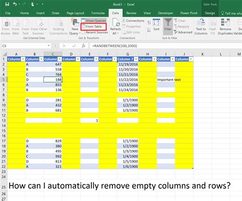 Excel Table Remove Empty Cells