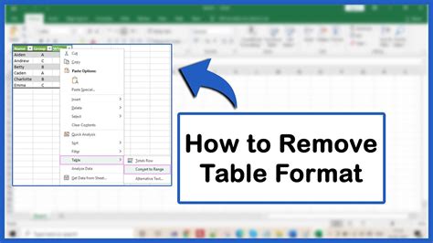 Excel Table Remove Table Formatting