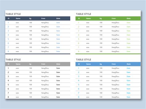Excel Table Templates
