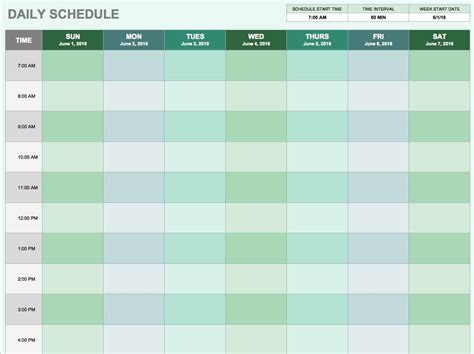 Excel Template Daily Schedule