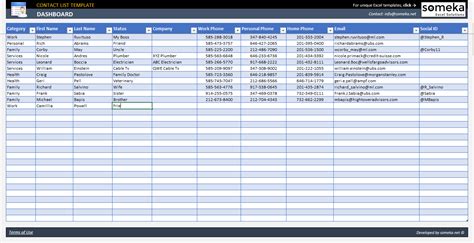 excel template for contact list