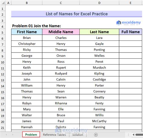 excel template for list of names