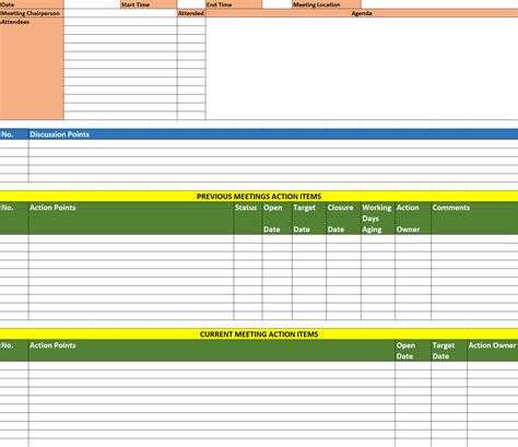 excel template for meeting notes