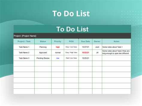 Excel Template For To Do List