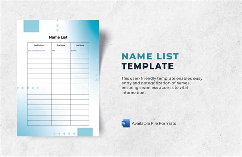 Excel Template Name List