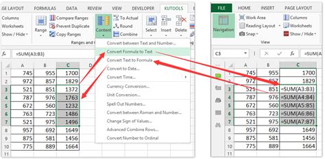 excel text instead of formula