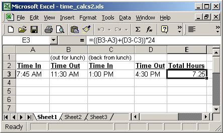 excel time clock calculations