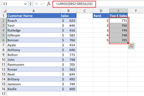 Excel Top 5 Values In Range