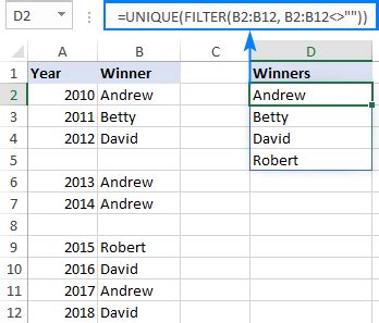 excel unique filter blanks