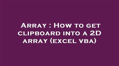 Excel Vba Clipboard To Array