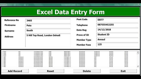 excel vba data entry form template free download