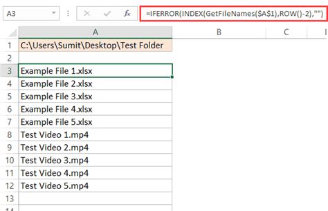excel vba get list of files in folder