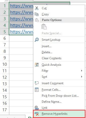 excel vba remove hyperlink from cell