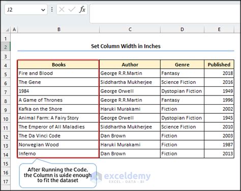 excel vba set column width in inches