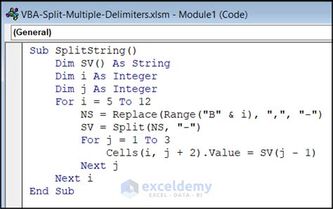 excel vba split function multiple delimiters