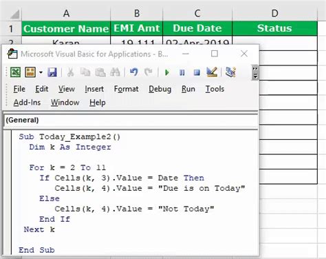 excel vba today date minus one day