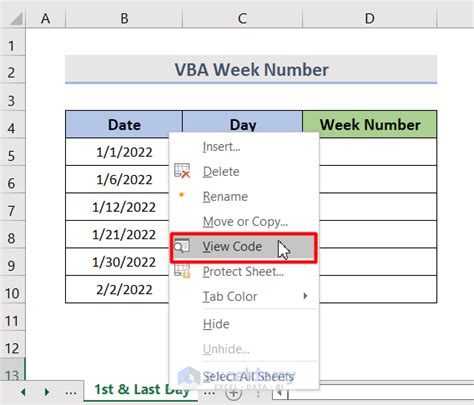 excel vba week of year
