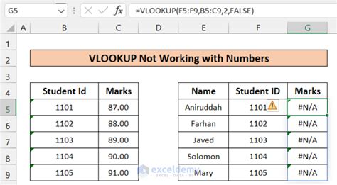 excel vlookup not matching numbers