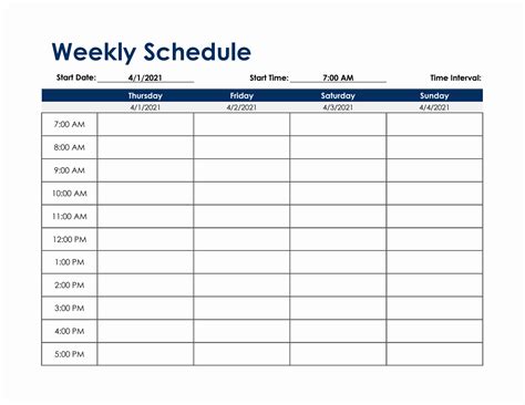 Excel Weekly Schedule Template