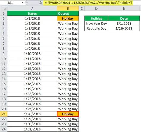 excel working days from a date