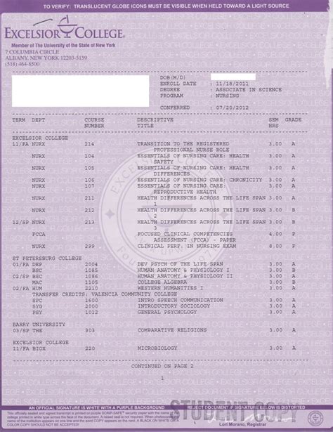 excelsior university transcript address