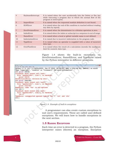 exception handling in python class 12 notes ncert