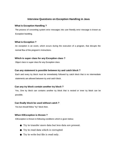 Exception In Java Interview Questions