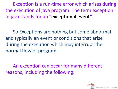 Exception In Java Will Arise At