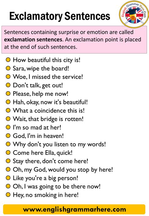 exclamatory sentence definition and examples with answers