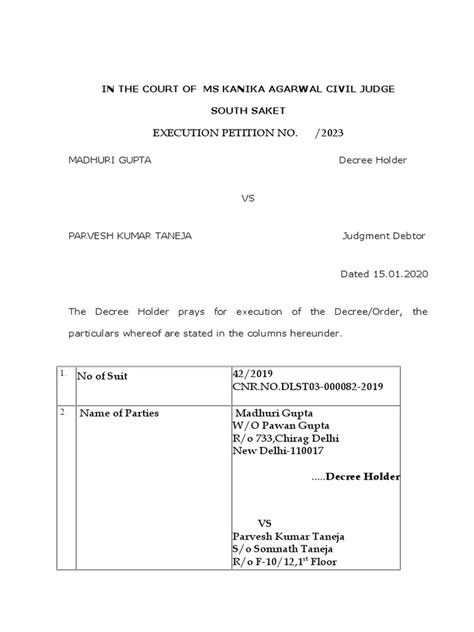 execution petition format in word