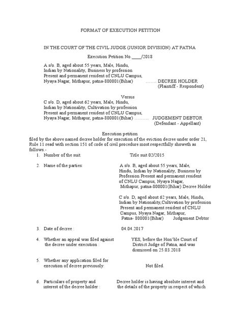 execution petition format pdf