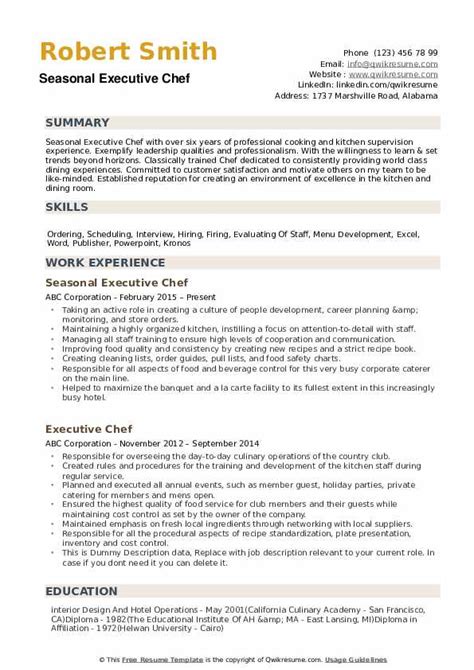 Executive Chef Resume Chef resume, Sample resume, Functional resume