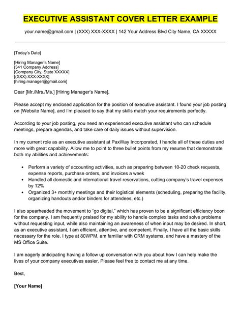 executive assistant cover letter examples