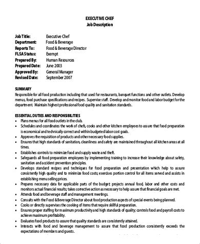 Executive Chef Description