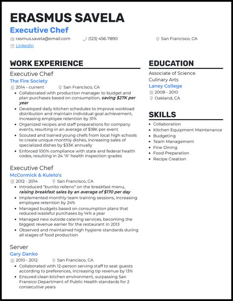 Executive Chef Resume Chef resume, Sample resume, Functional resume