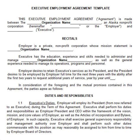 executive employment contract template