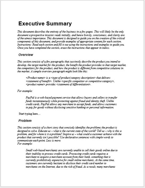 One Page Executive Summary Template Word In 2020 Executive pertaining