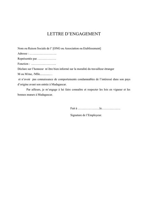 exemple de lettre d'engagement