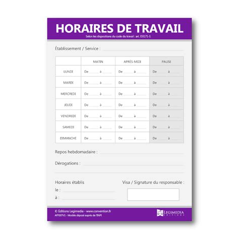 exemple horaire de travail