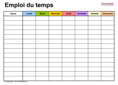 exemple tableau horaire travail