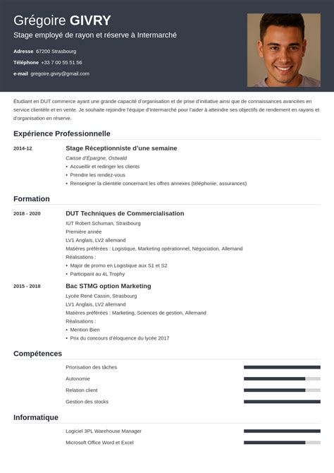 Exemple de CV d'étudiant·e pour un job (sans expérience pro)