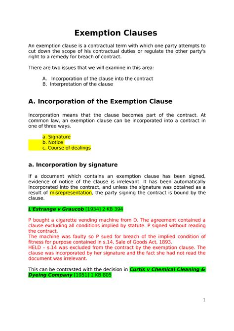 Exemption Clause And Example