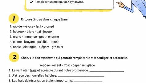 ce2 les Synonymes - Evaluation | Ce2, Devoirs ce2, Exercice ce2