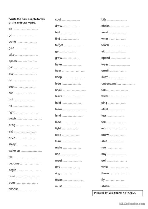 exercise on irregular verbs with answers
