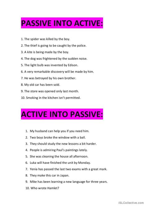 exercises active and passive voice pdf