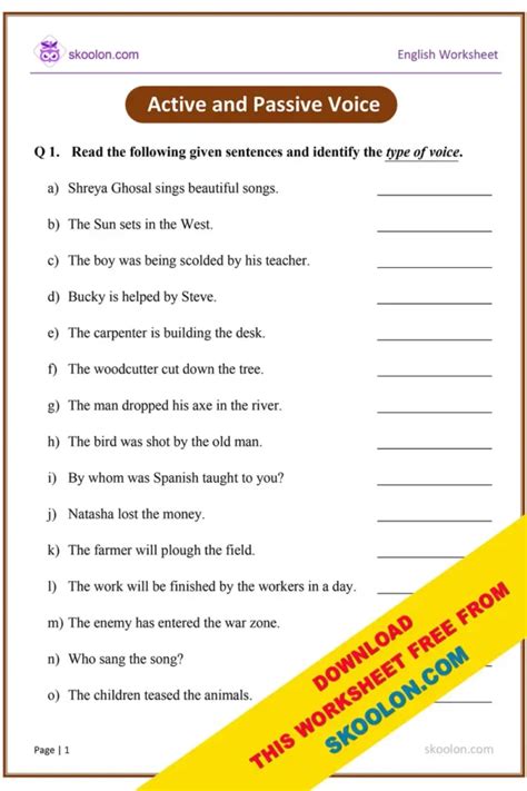 exercises on active and passive voice for class 5