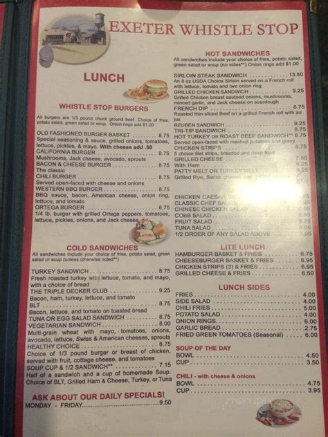 Exeter Whistle Stop Menu