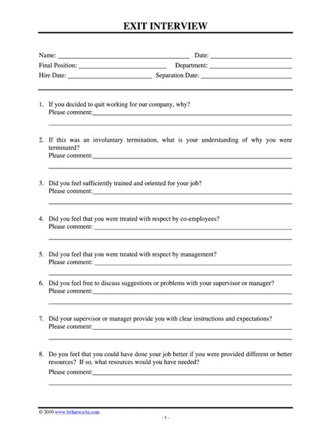 Exit Interview Form Shrm
