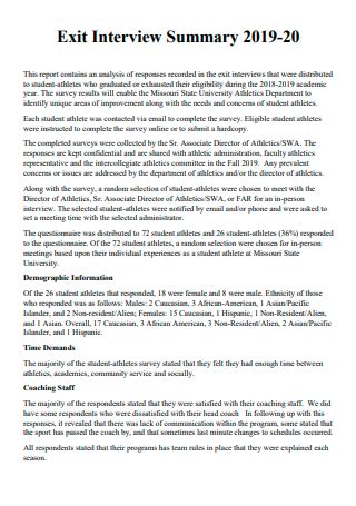 exit interview summary report sample